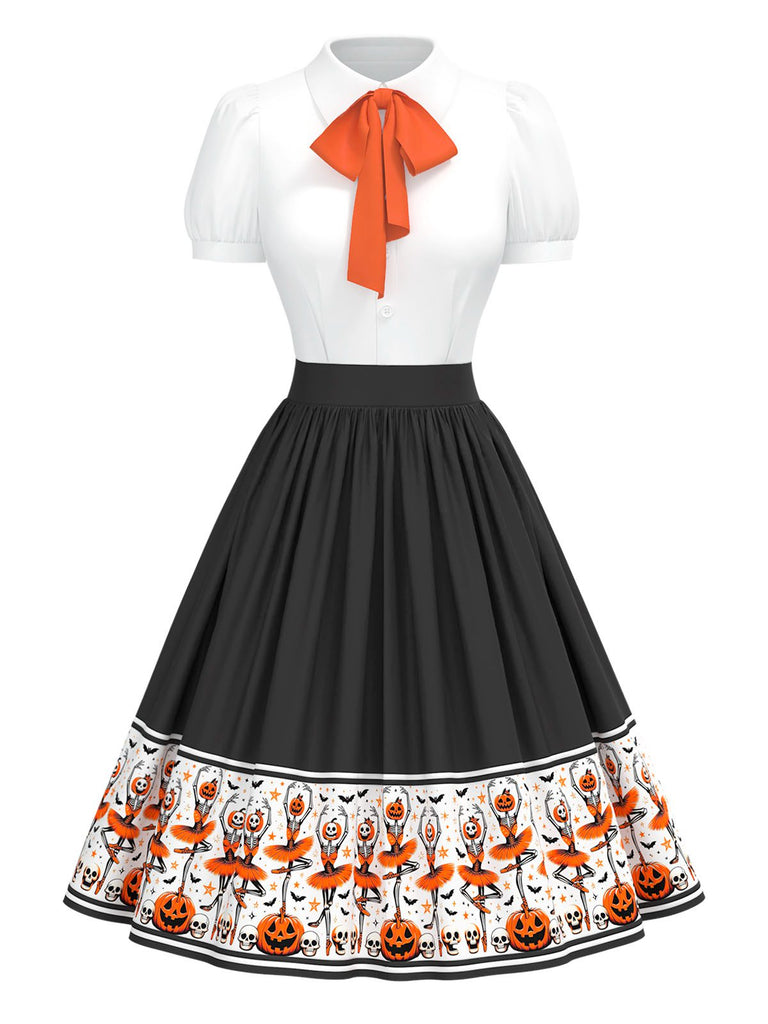 [Prévente] Robe multicolore col noué squelette dansant d'Halloween des années 1950