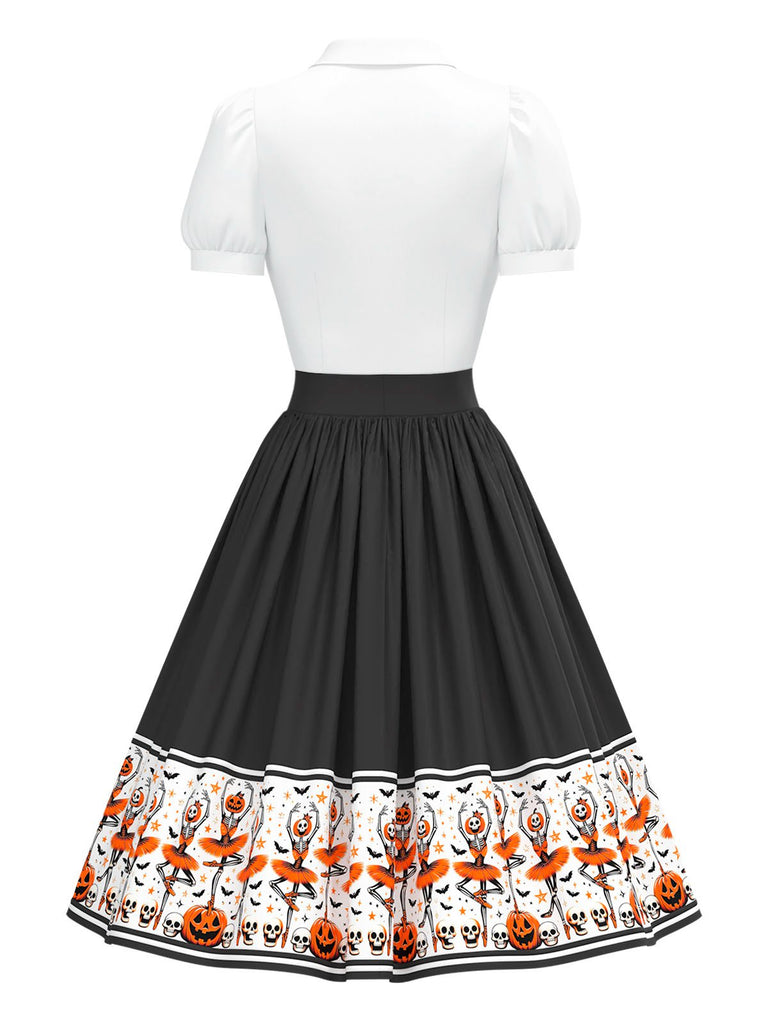 [Prévente] Robe multicolore col noué squelette dansant d'Halloween des années 1950