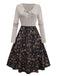 Pré-vente] Robe trapèze motif d'élan de Noël beige en maille torsadée des années 1950