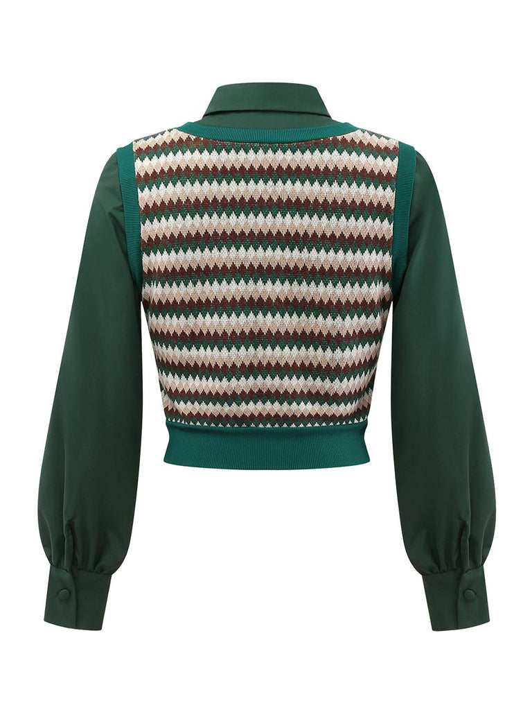 [Pré-vente] 2PCS Chemisier vert gilet tricoté années 1960