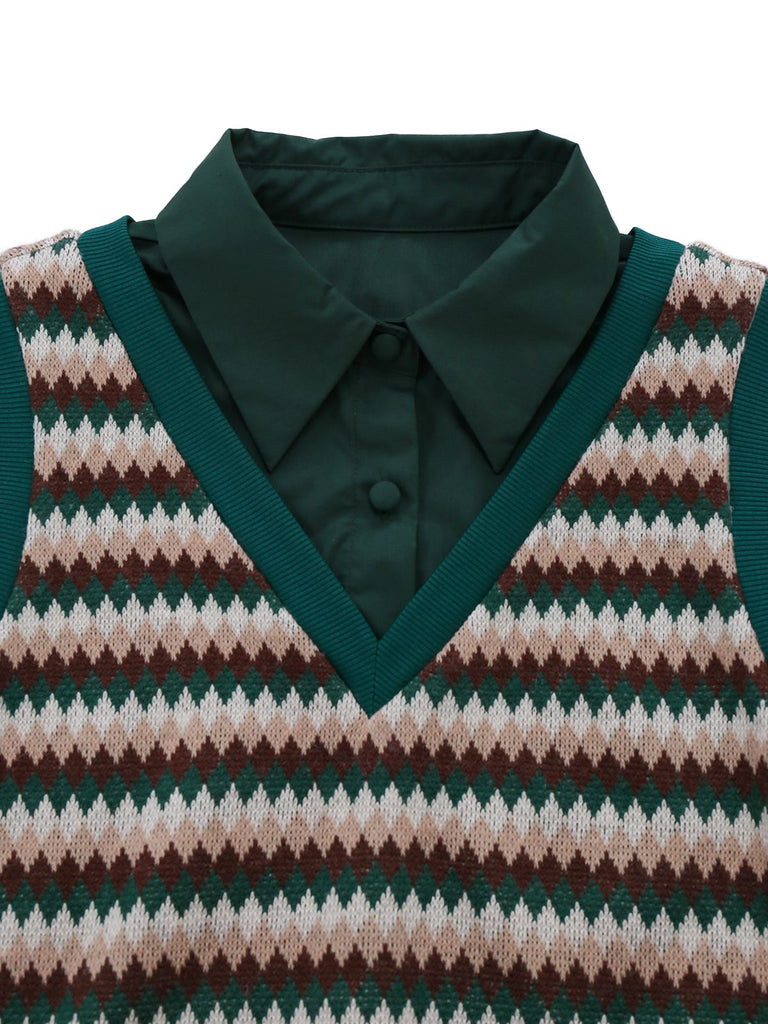 [Pré-vente] 2PCS Chemisier vert gilet tricoté années 1960