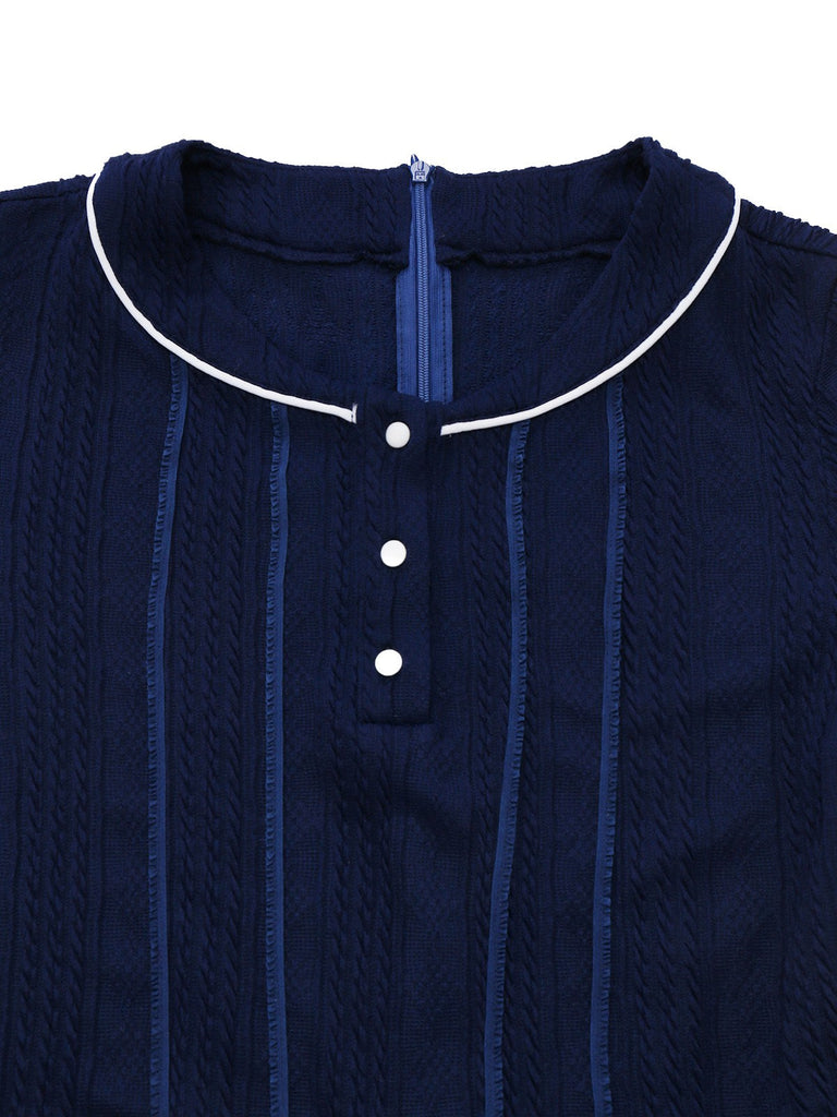 [Pré-vente] Combinaison bleue en dentelle tricotée à col marin années 1960
