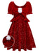 [Pré-vente] Robe rouge à paillettes avec pompon manches bouffant et dos découpée années 1980