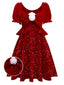 [Pré-vente] Robe rouge à paillettes avec pompon manches bouffant et dos découpée années 1980