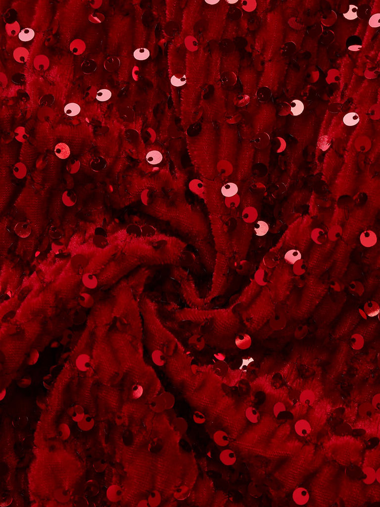 [Pré-vente] Robe rouge à paillettes avec pompon manches bouffant et dos découpée années 1980