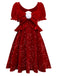 [Pré-vente] Robe rouge à paillettes avec pompon manches bouffant et dos découpée années 1980