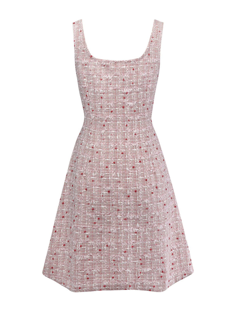 [Prévente] Robe rose chasuble courte en tweed à carreaux années 1960