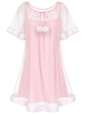 [Prévente] Chemise de nuit rose tulle volants peluche années 40