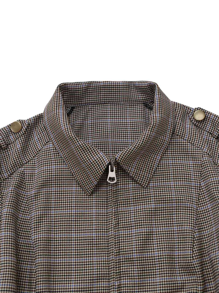 [Prévente] Veste courte col chemise pied-de-poule marron avec cravate années 1950