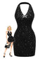 [Pré-vente] Robe crayon noire dos nu à paillettes et nœud des années 1960
