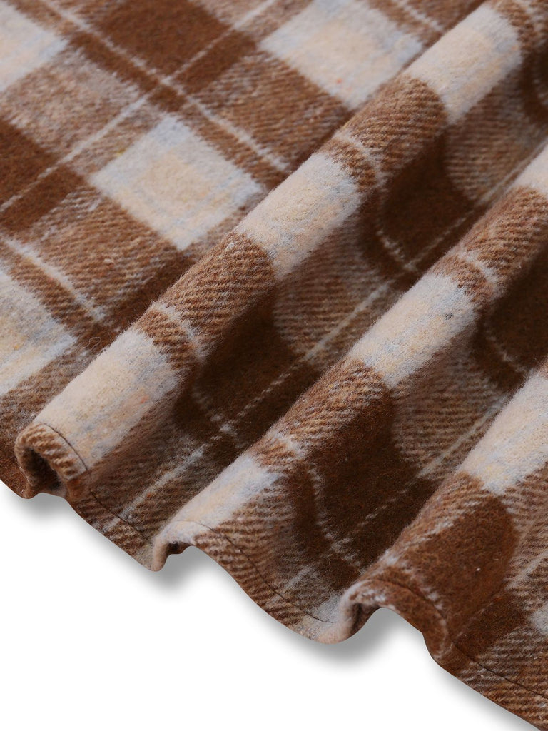 [Prévente] Robe marron à carreaux en maille à col noué années 1950