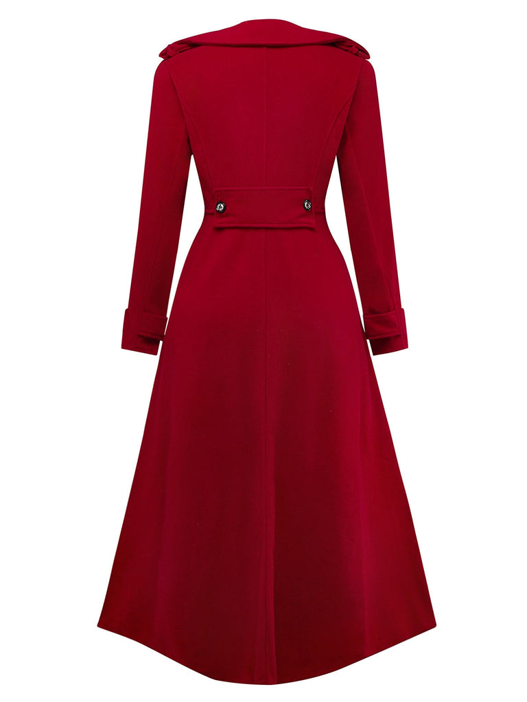 Manteau long à col cranté large en fausse laine des années 1940