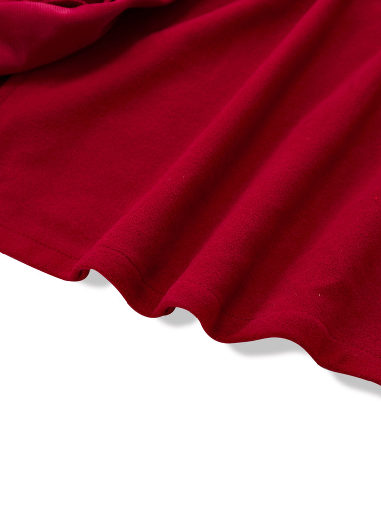 [Prévente] Manteau long col cranté large en fausse laine rouge des années 1940