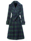 Manteau long vert à carreaux Blackwatch col cranté des années 1940