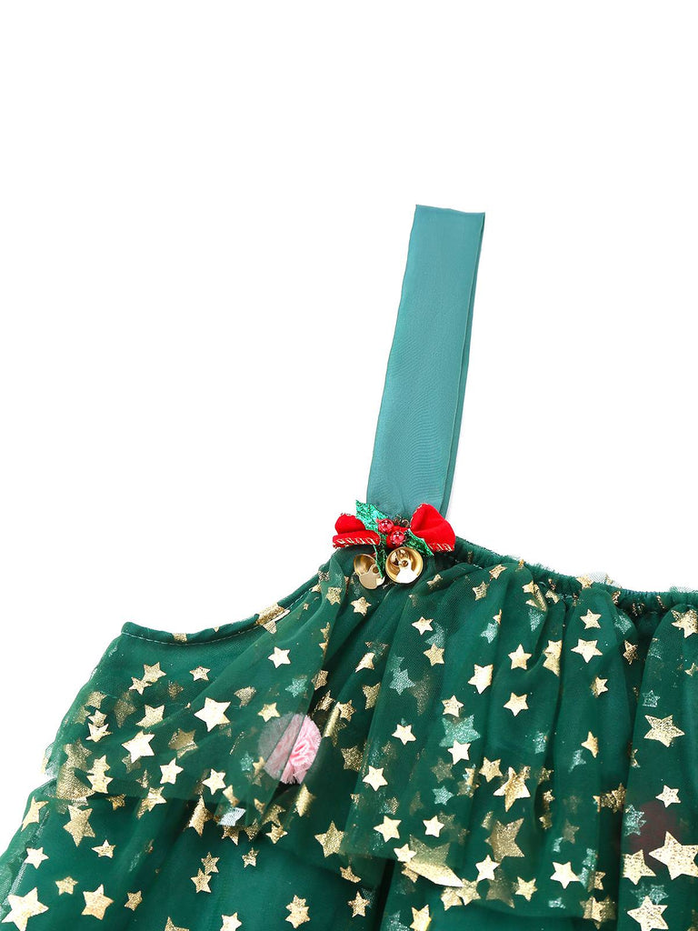 Robe en maille verte avec pompons forme d'arbre de Noël des années 1960