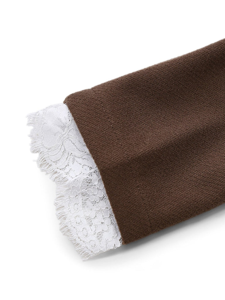 Veste marron patchwork de dentelle à manches longues nnées 1950