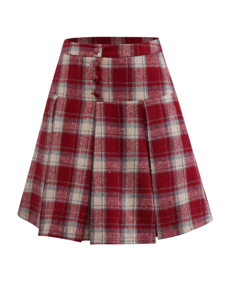 [Prévente] 2PCS Veste fausse laine et jupe plissée blanche et rouge années 1960