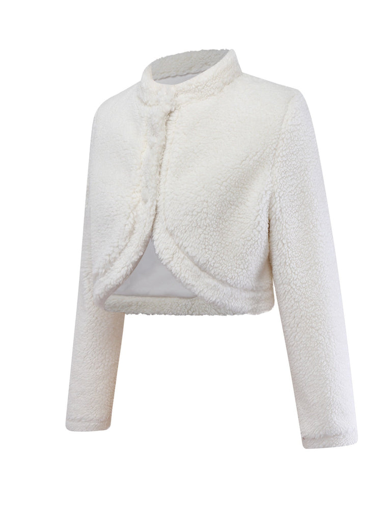 [Prévente] Veste blanche à col montant en fausse laine années 60