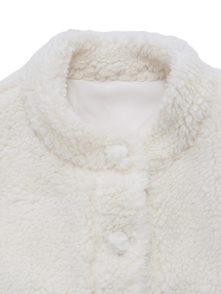 [Prévente] Veste blanche à col montant en fausse laine années 60