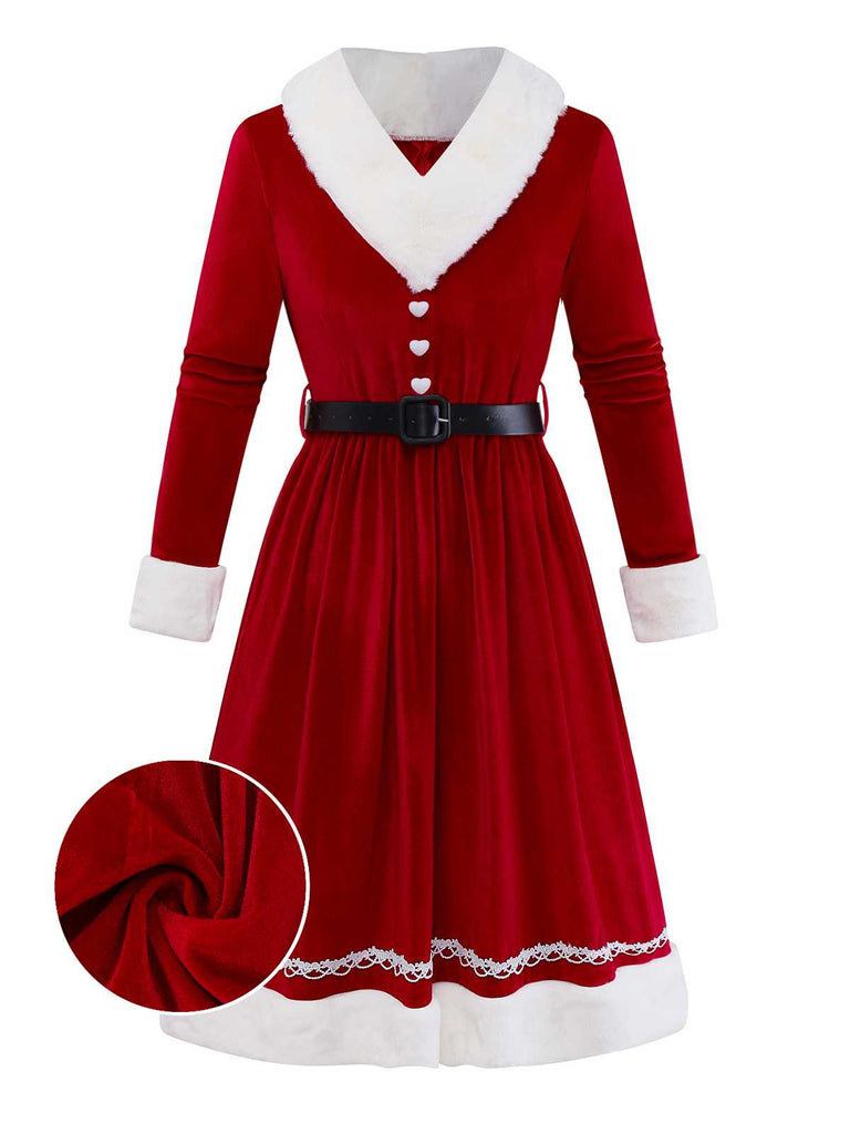 [Pré-vente] Robe de Noël en velours pelucheux et ceinture années 1950