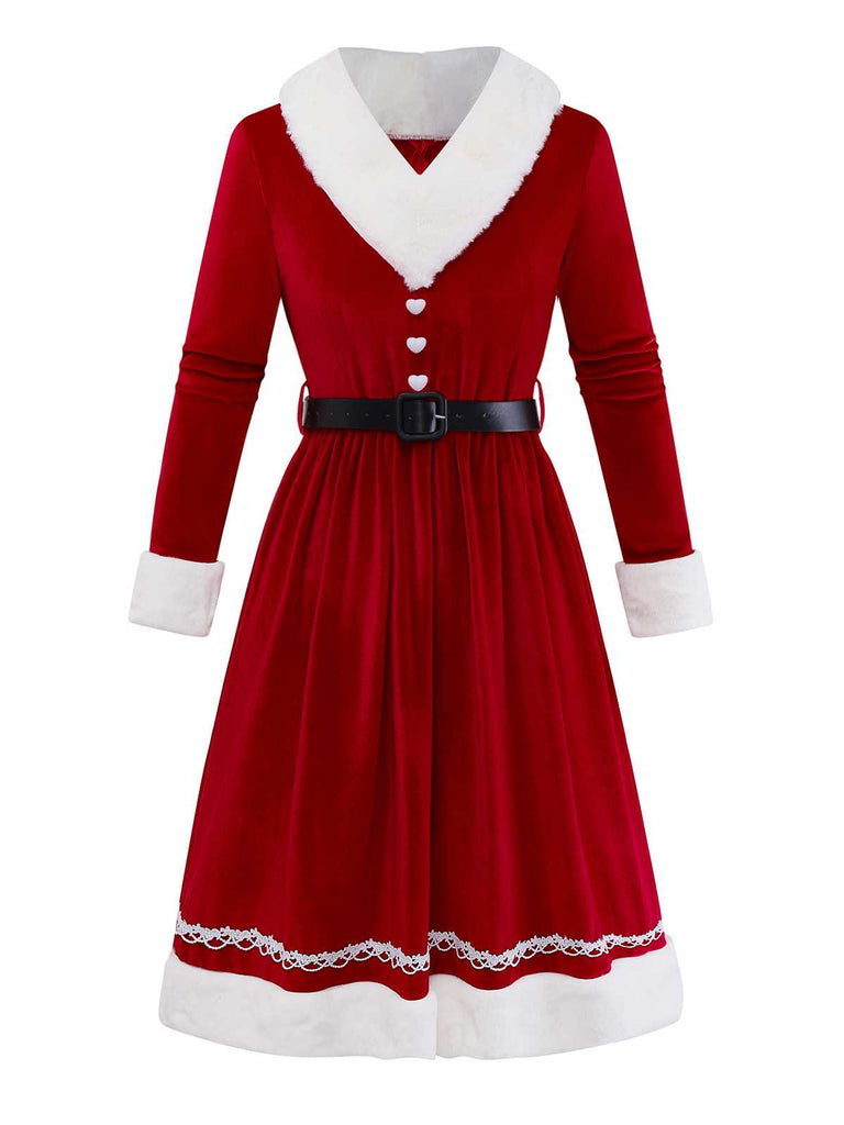 [Pré-vente] Robe de Noël en velours pelucheux et ceinture années 1950