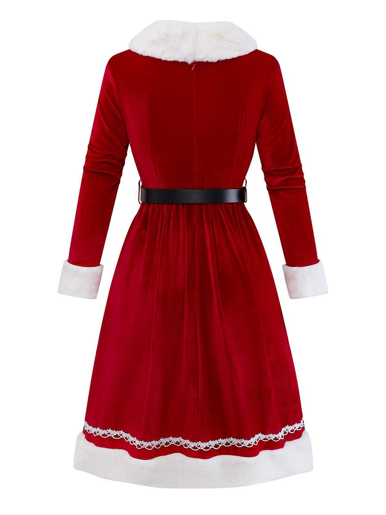 [Pré-vente] Robe de Noël en velours pelucheux et ceinture années 1950