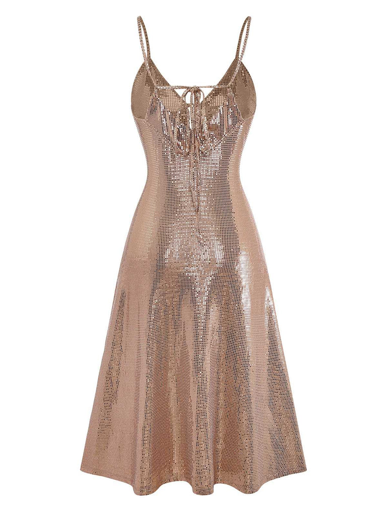 [Prévente] Robe marron à paillettes dos creux à bretelles années 1920