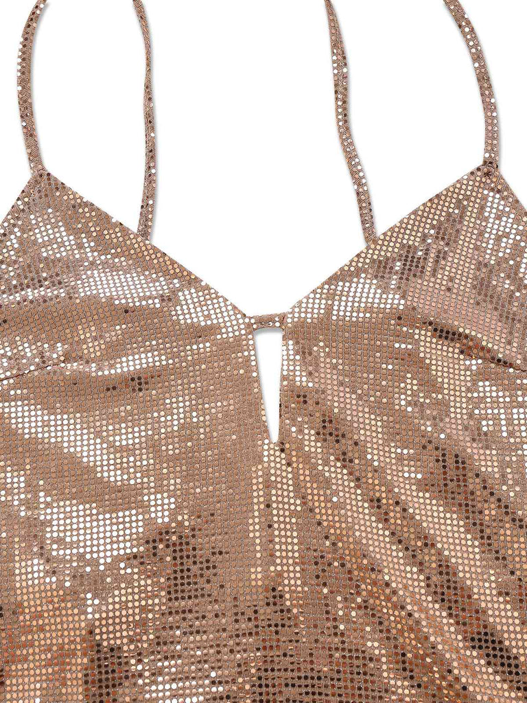 [Prévente] 2PCS robe à paillettes et châle en fausse fourrure marron années 1920