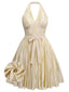 [Pré-vente] [Grande taille] Robe plissée dos nu à nœud et nœud doré champagne des années 50