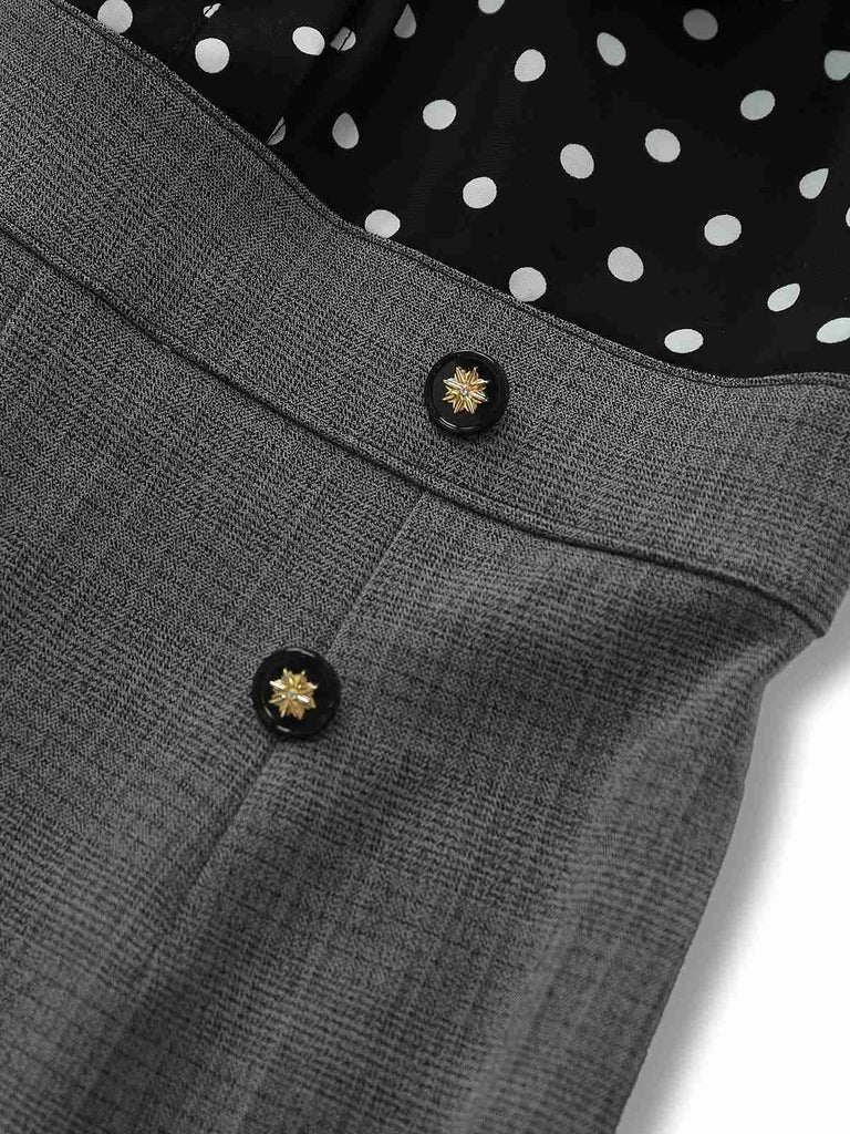 [Pré-vente] Combinaison col noué à pois patchwork noire des années 1950