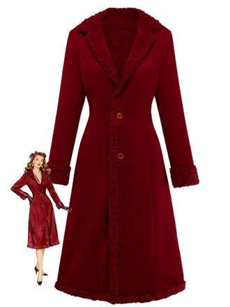 Manteau mi-long en suédine col revers uni des années 1930