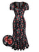 [Pré-vente] Robe en velours noire à col en V et roses années 1930