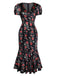 [Pré-vente] Robe en velours noire à col en V et roses années 1930