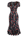 [Pré-vente] Robe en velours noire à col en V et roses années 1930