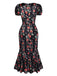 [Pré-vente] Robe en velours noire à col en V et roses années 1930