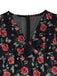 [Pré-vente] Robe en velours noire à col en V et roses années 1930