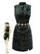 [Pré-vente] Robe verte en velours à pied-de-poule et paillettes années 1960