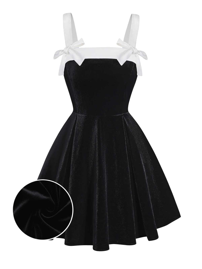 [Pré-vente] Robe noire en velours avec nœud années 50