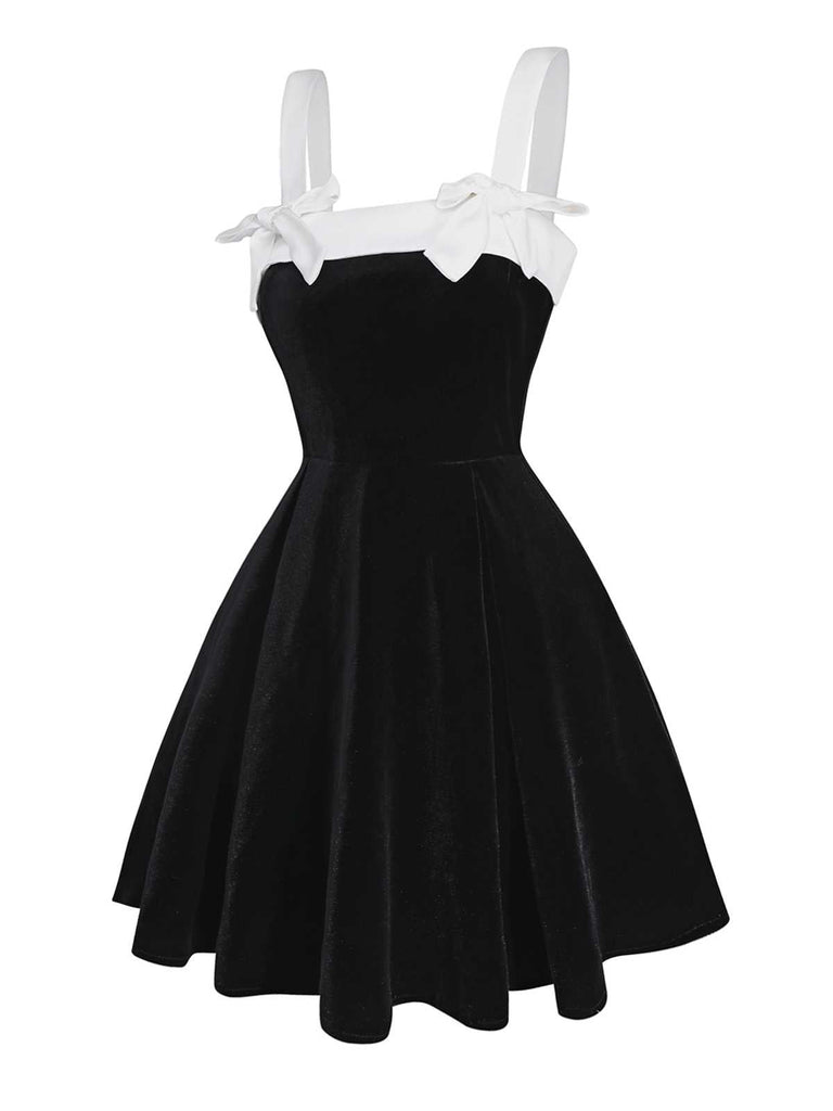 [Pré-vente] Robe noire en velours avec nœud années 50