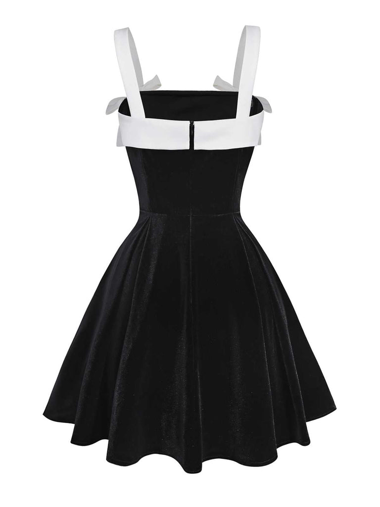 [Pré-vente] Robe noire en velours avec nœud années 50