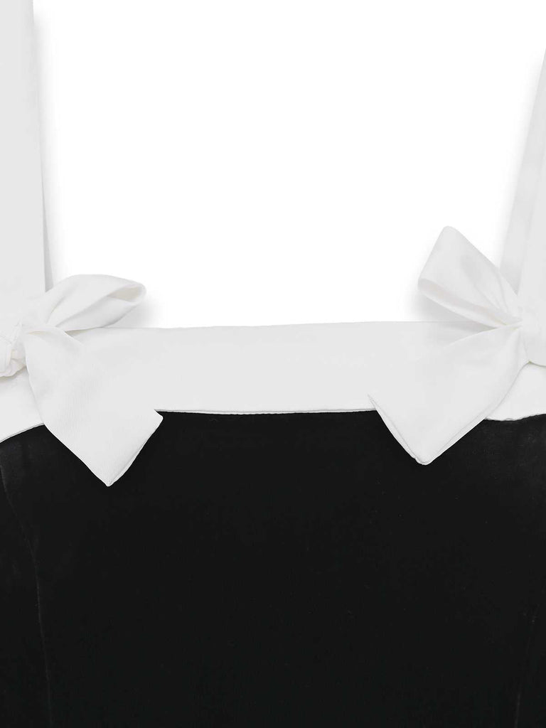 [Pré-vente] Robe noire en velours avec nœud années 50
