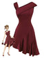 Robe bordeaux en satin et strass épaules dénudées années 1960