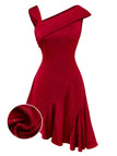 Robe bordeaux en satin et strass épaules dénudées années 1960