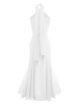 Robe convertible blanc col licou croisée en mousseline de soie années 1930