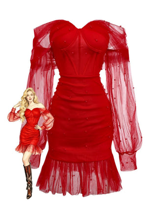 Robe en maille à encolure en cœur et épaules dénudées des années 1960