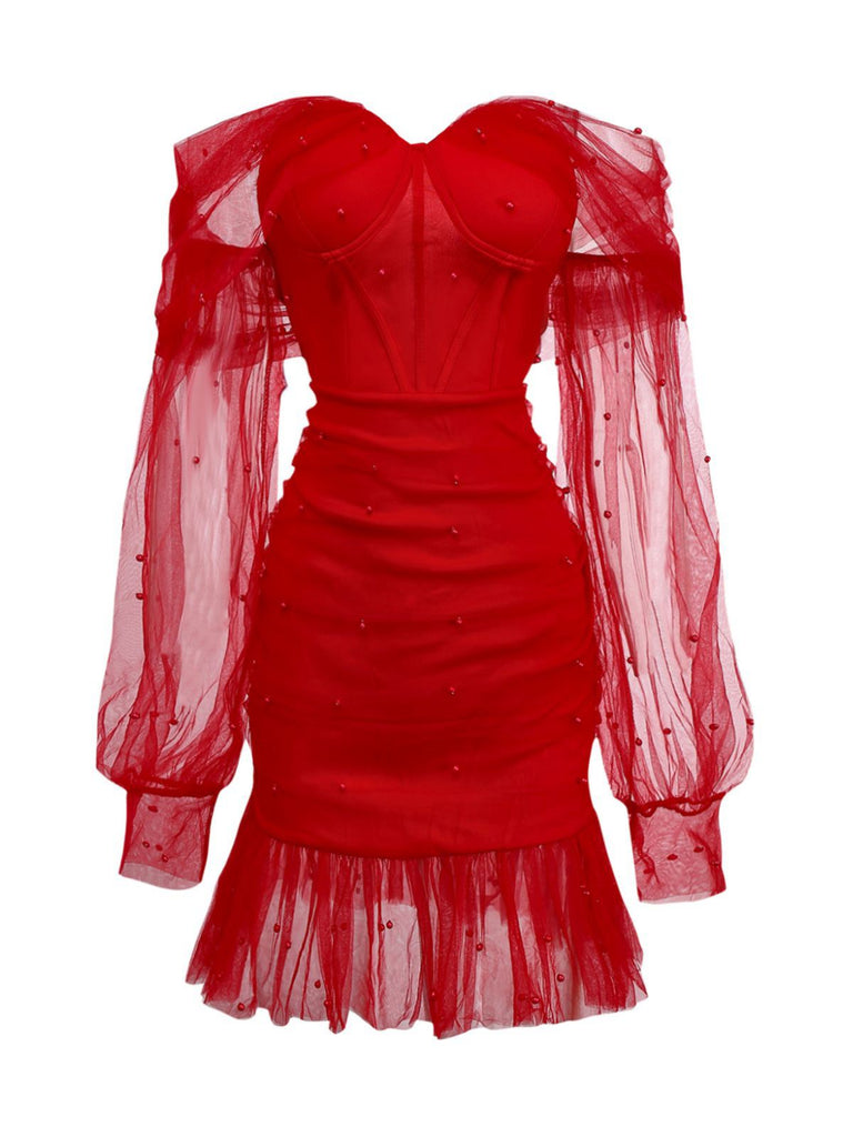 Robe en maille à encolure en cœur et épaules dénudées des années 1960