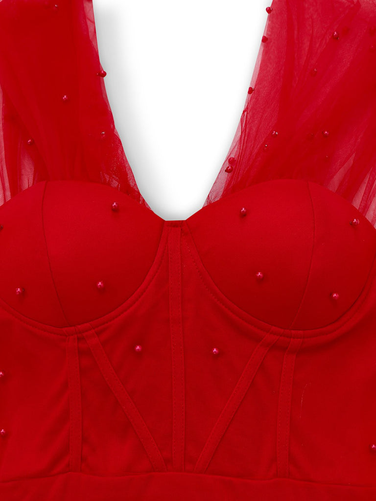 Robe en maille à encolure en cœur et épaules dénudées des années 1960