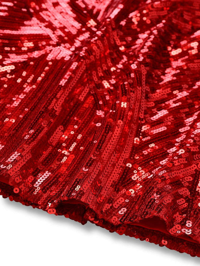 [Prévente] Robe crayon rouge à sequins et épaules dénudée années 1960