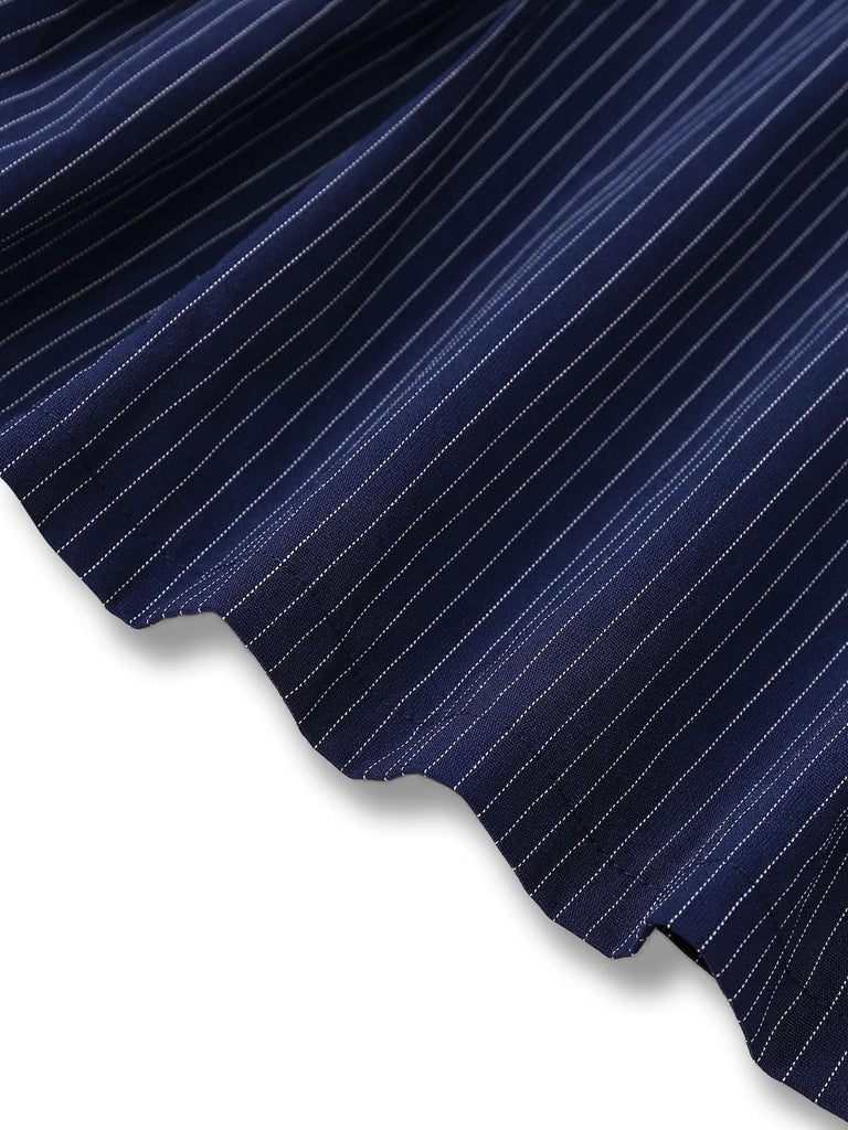 [Prévente] Robe chemise plissée à fines rayures bleues des années 70