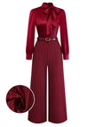 [Prévente] Combinaison en satin et rayée bordeaux col à nœud des années 40